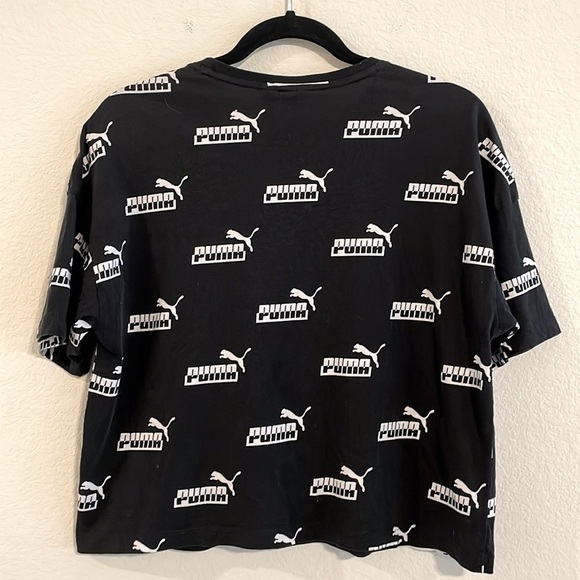 Puma Women T-Shirt Medium Black Logo Print Cotton Athletisure Streetwear Workout - Picture 5 of 12